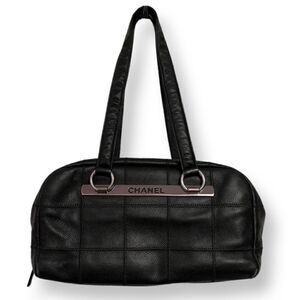 Chanel Chocolate Bar Black Caviar Skin Bowling Bag